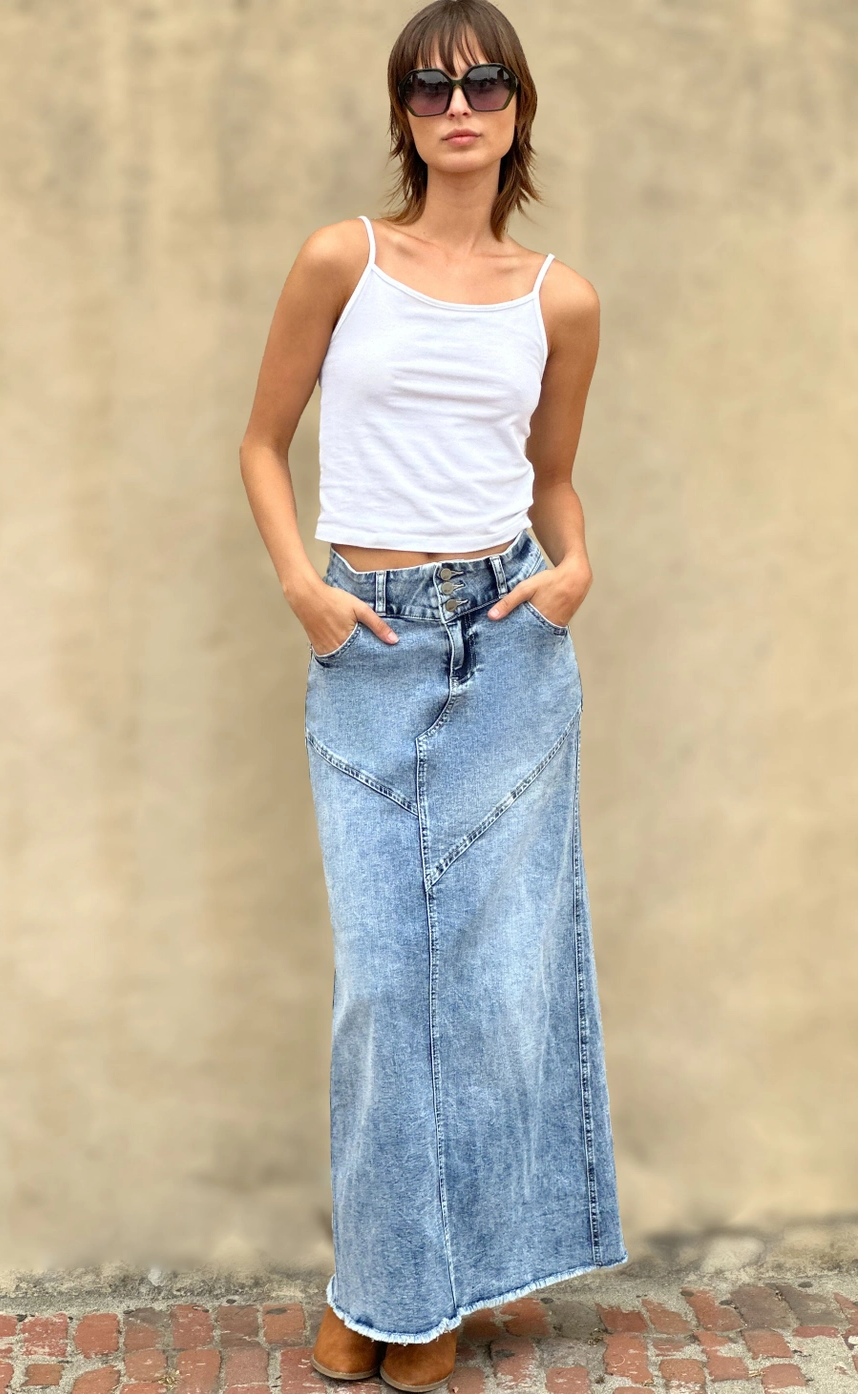 Pieced Denim Maxi Skirt