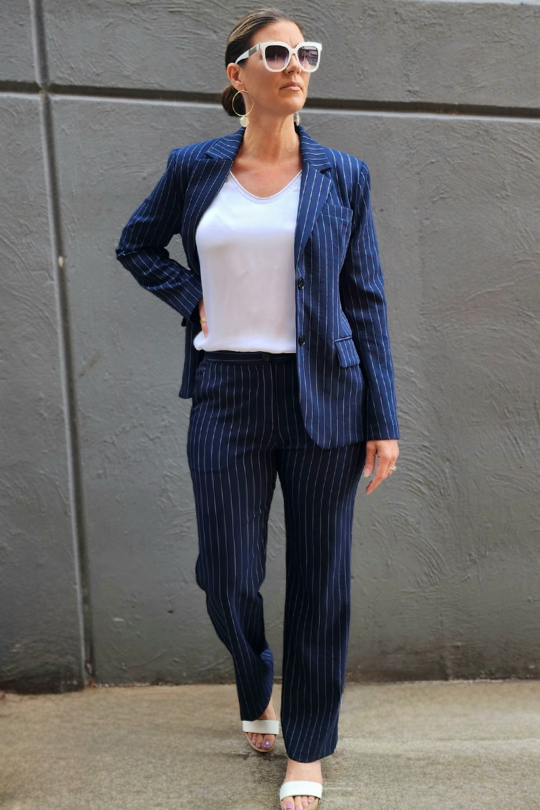 Nina Navy Pinstripe Pant