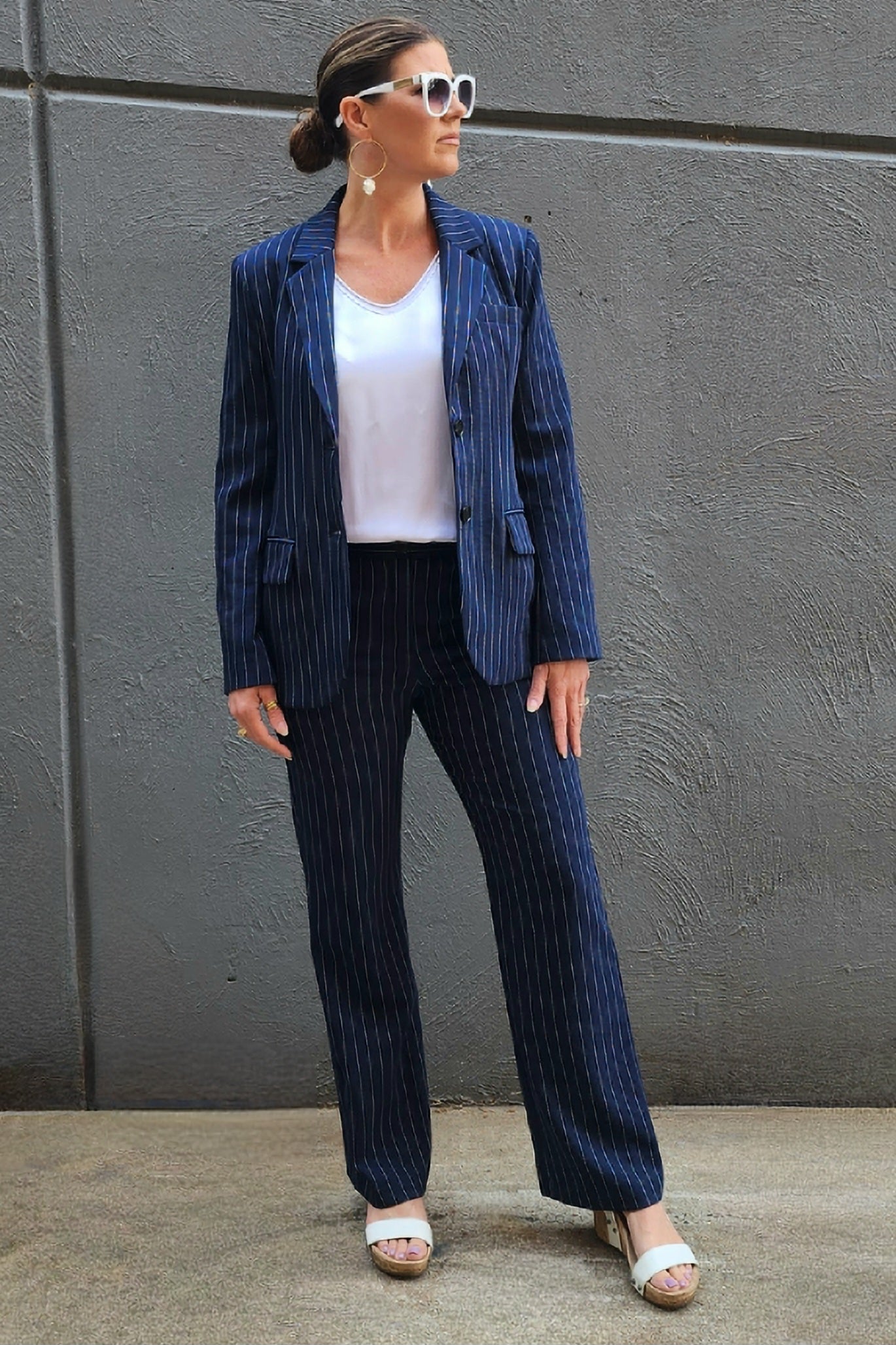 Nina Navy Pinstripe Pant