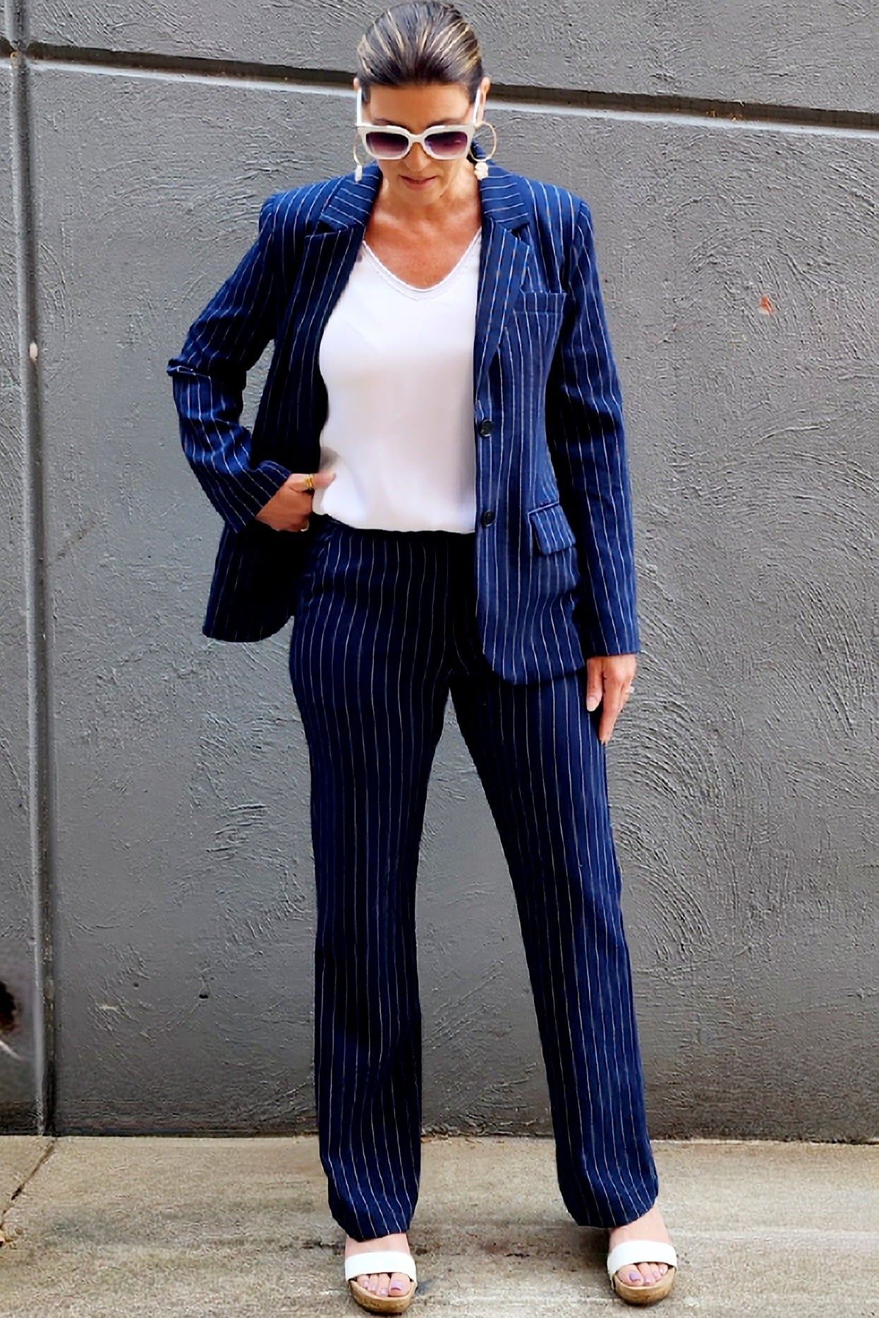 Nina Navy Pinstripe Pant