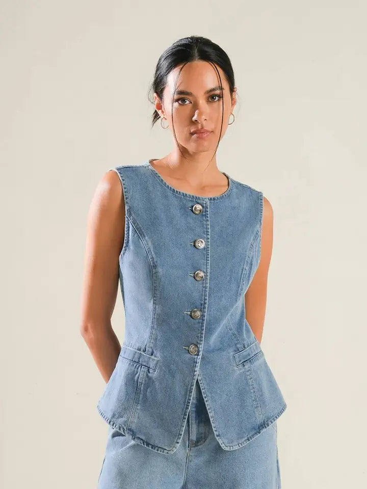 Washed Denim Vest