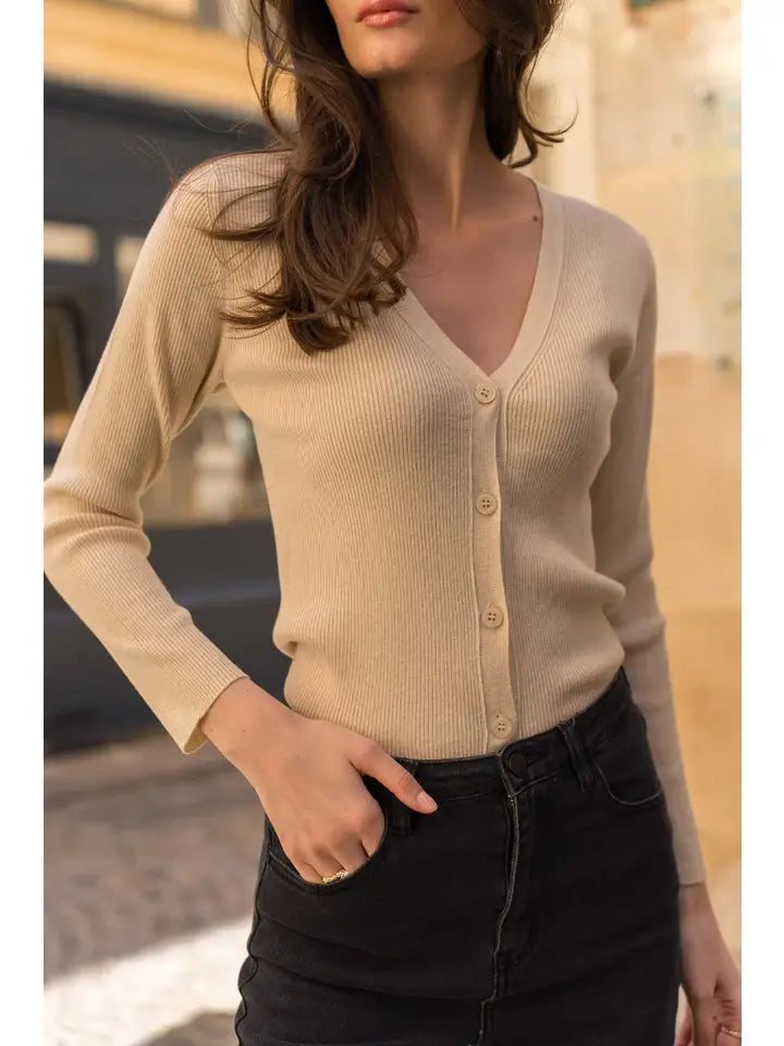 Beige Rib Knit Cardi