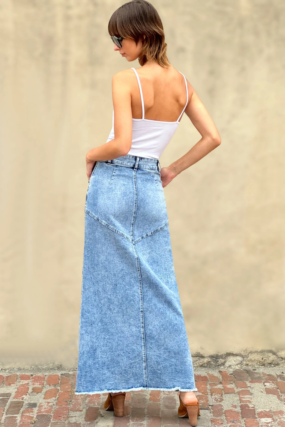 Pieced Denim Maxi Skirt