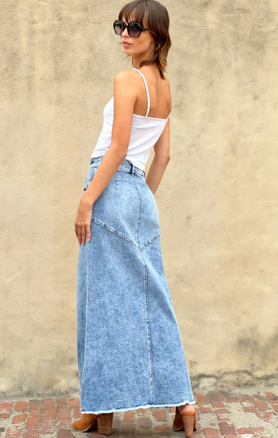 Pieced Denim Maxi Skirt